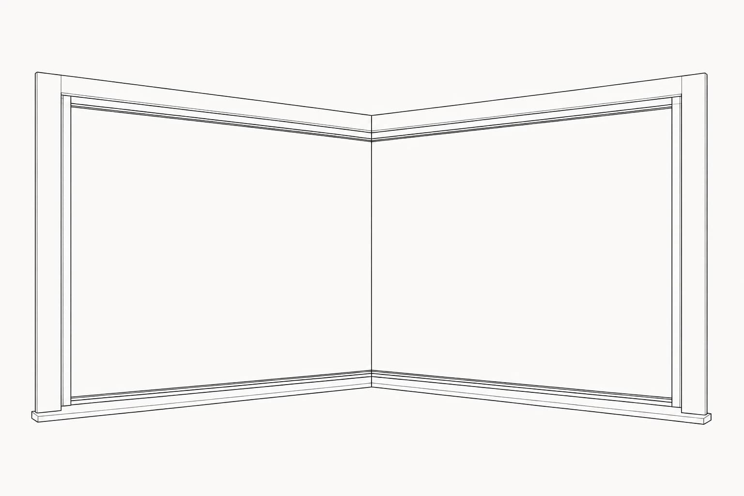 Retractable fly screen fitted across a right-angle corner opening