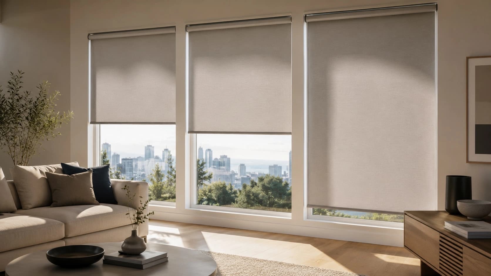 Blinds filtering light in a finished room