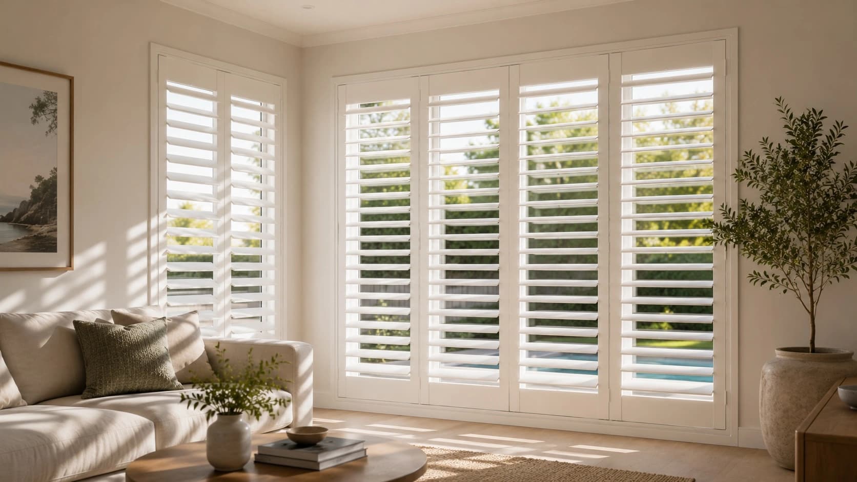 Plantation shutters fitted to a window