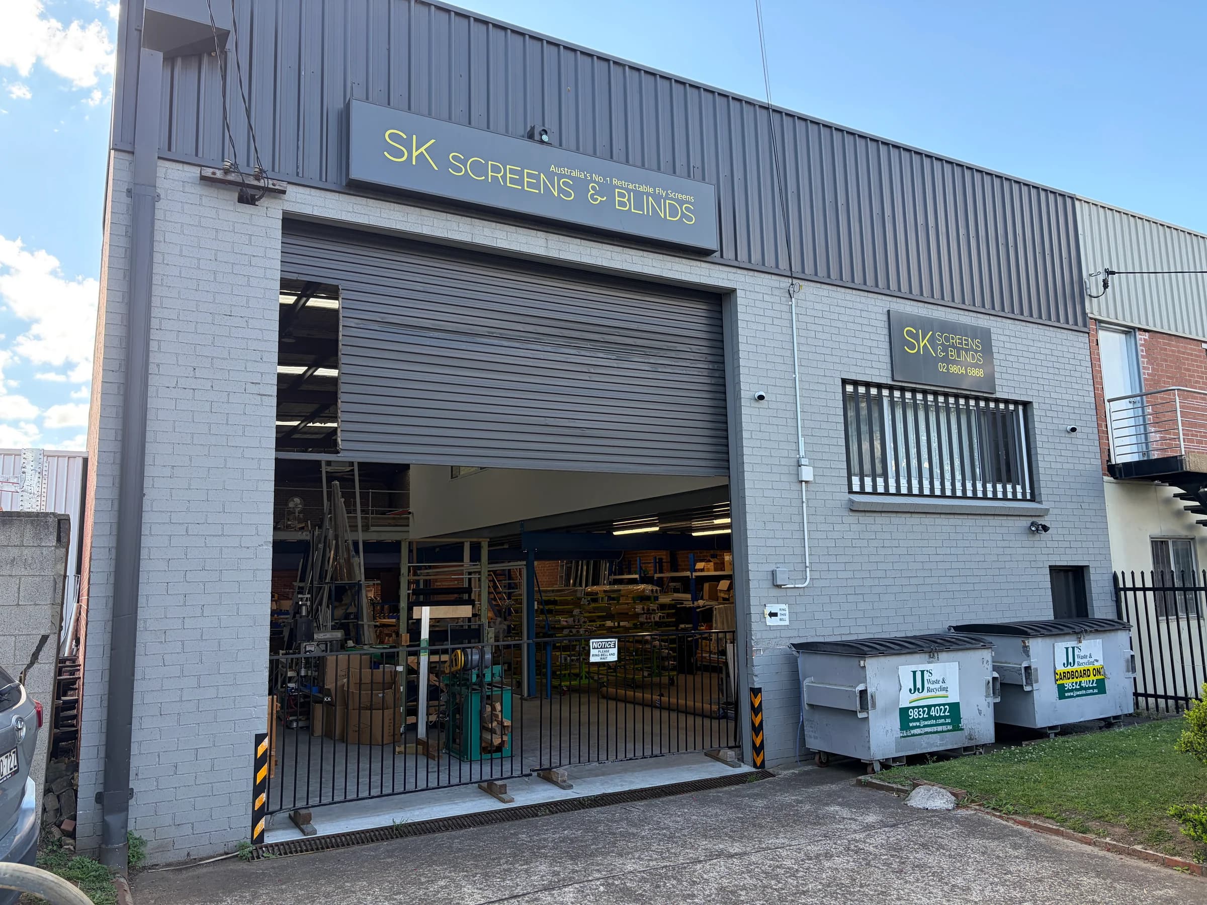Exterior of the SK Screens & Blinds factory in Silverwater