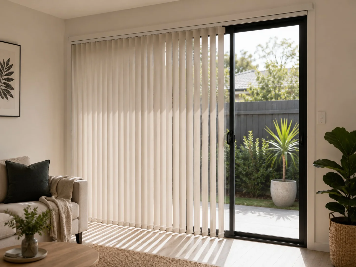 Vertical blinds fitted across a wide opening