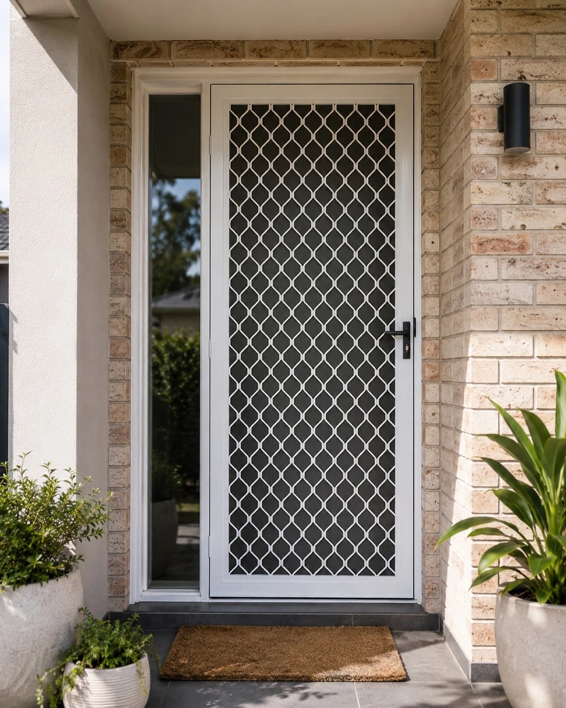 Diamond grille safety screen door